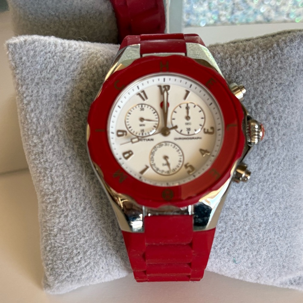 Michele Tahitian Jelly Bean Red Ladies Chronograph Watch 40 mm
